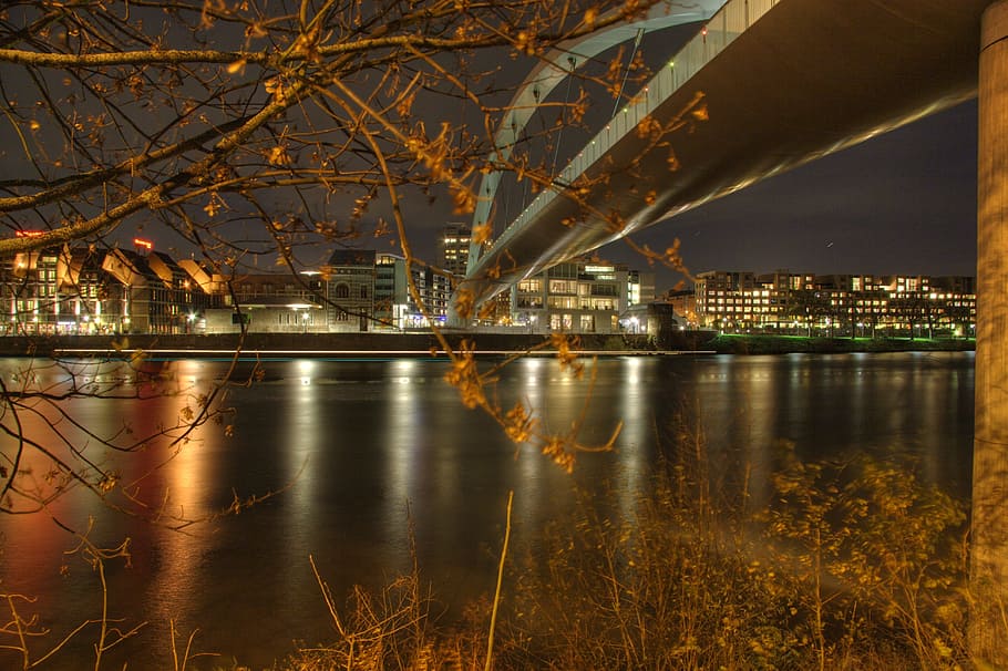 maastricht, hdr, high bridge, built structure, architecture, water, illuminated, night, reflection, building exterior
