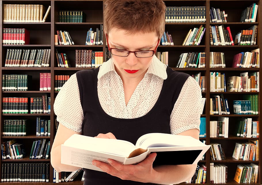 woman reading, book, books, background, woman, person, read, head, bookshelf, know