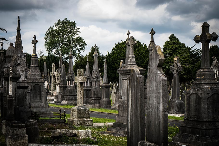 gray, concrete, cemetery, black, sky, glasnevin, dublin, ireland, cross, celtic
