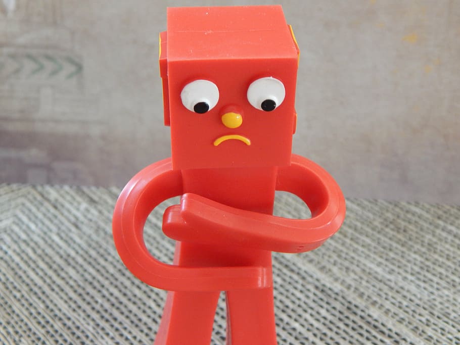 close-up photography, red, toy robot, figure, sick, ill, illness, sickness, health, pain