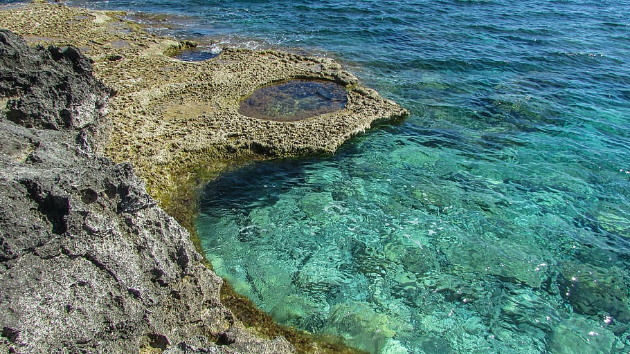cyprus, cavo greko, national park, bath tub, water, crystal, sea, nature, beauty in nature, high angle view