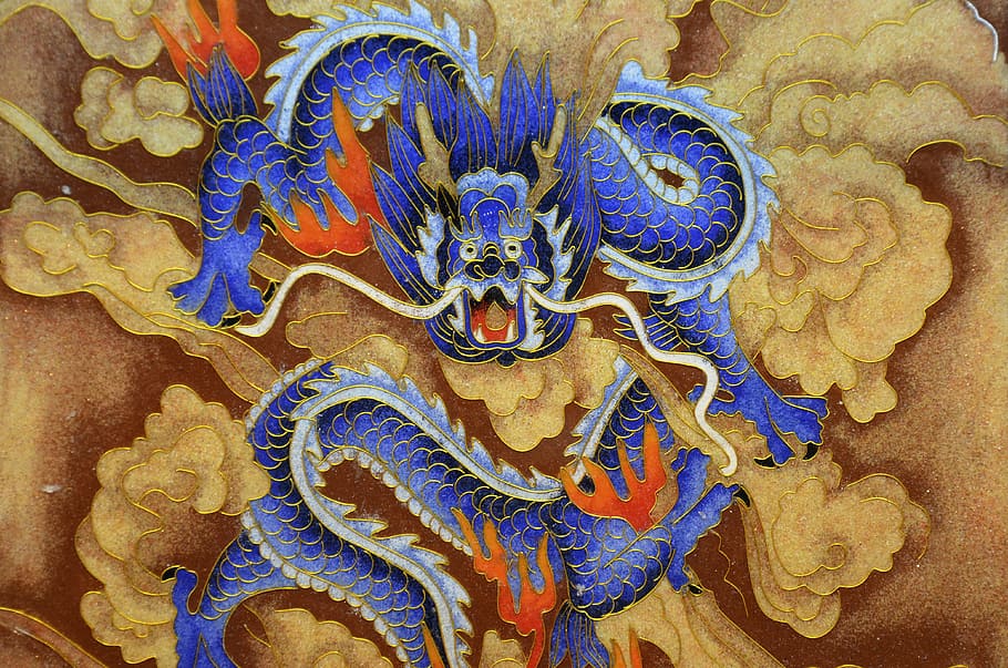 China, Pekin, Cloisonné, art, blue, multi colored, close-up, indoors, day, art and craft