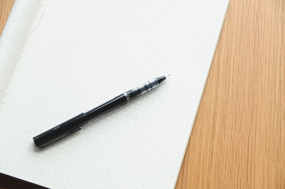 black, ballpoint pen, white, textile, notepad, pen, write, plan, office, paper