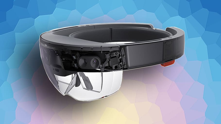 hololens, holo, lens, virtual reality, augmented reality, indoors, blue, sunlight, reflection, high angle view