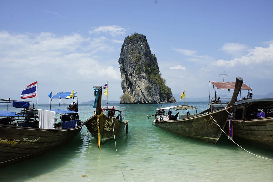 teluk halong, vietnam, thailand, perahu longtail, pantai, pulau, tropis, andaman, krabi, liburan