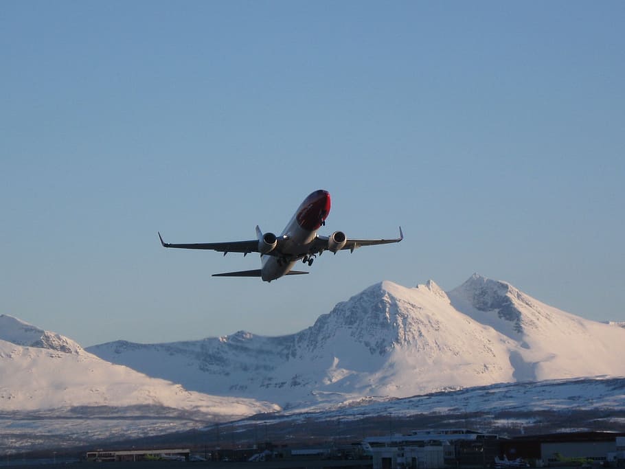 noruego, avión, aeroplano, cielo, mosca, aviación, montañas, montaña, nieve, invierno