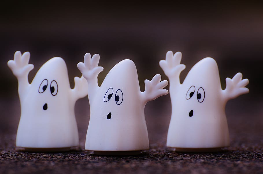 three, white, caspers decors, brown, surface, ghost, ghosts, funny, plastic, toys