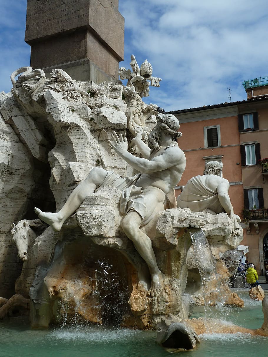 rome, 2016, rome piazzanavona, fountain, statue, sculpture, italy, rome - Italy, architecture, piazza Navona