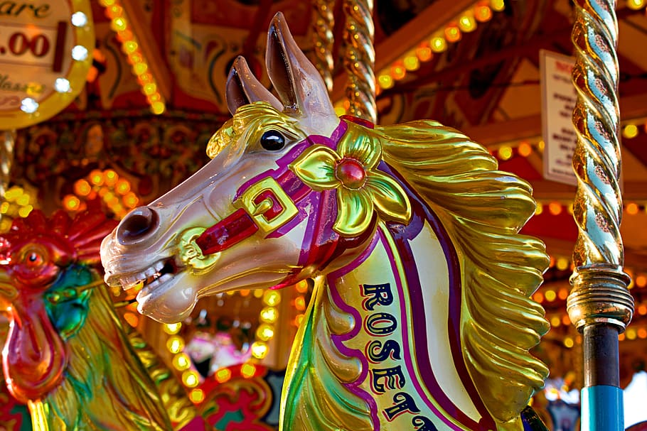 carousel ride, funfair, fair, amusement, ride, carnival, fairground, merry-go-round, nottingham goose fair, roundabout