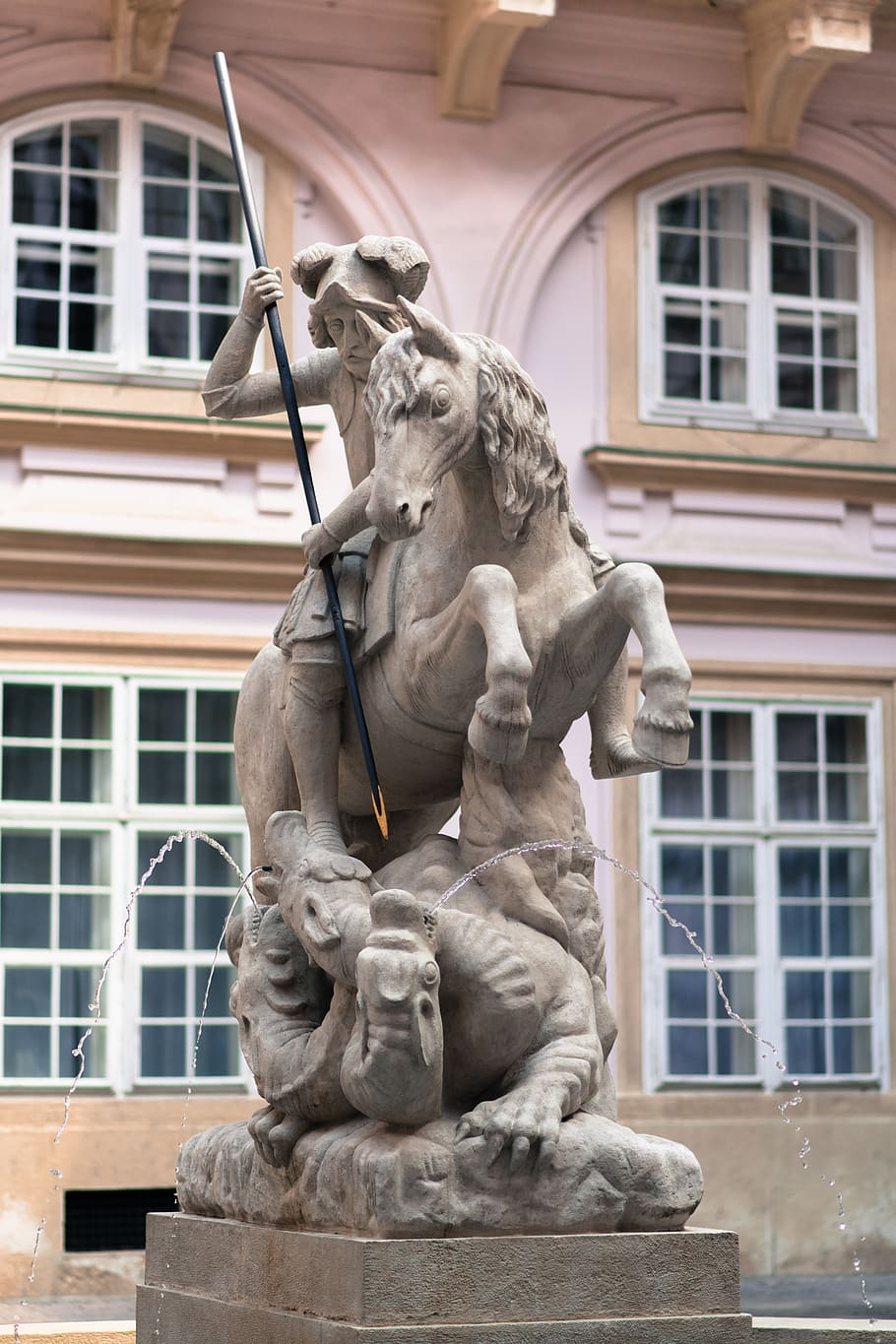 saint george, bratislava, the statue of, fountain, art, slovakia, architecture, sculpture, building exterior, statue