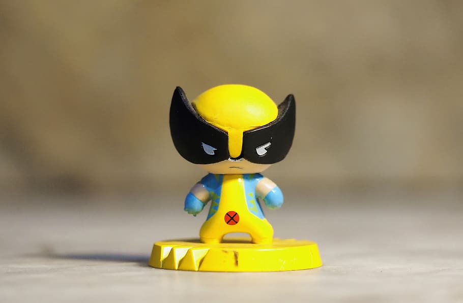 wolverine, small, toy, rubber, painted, plastic, base, cute, child, kid