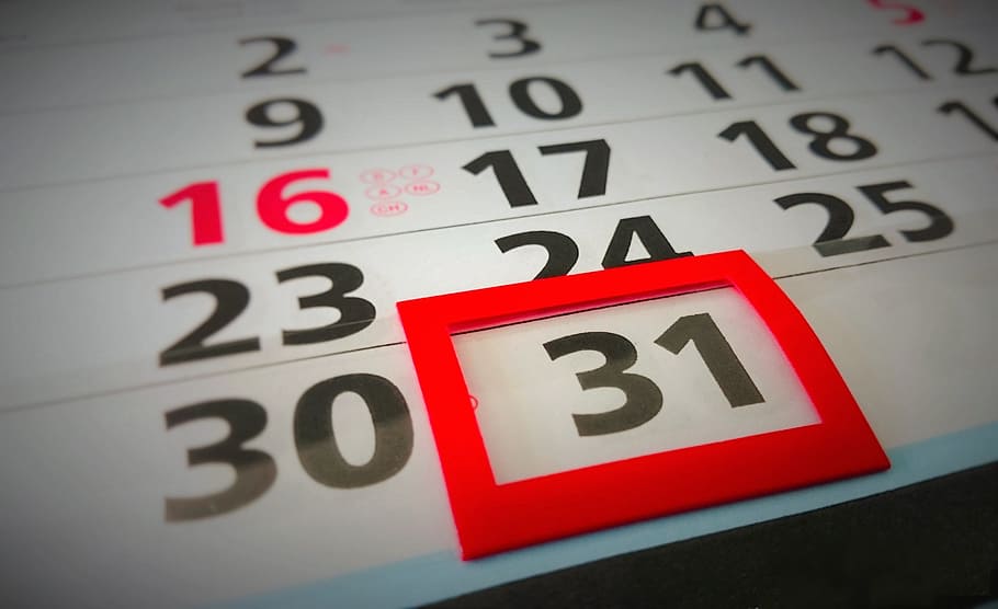31 calendario, calendario, mes, mayo, rojo, tiempo, primer plano, en interiores, recordatorio, número