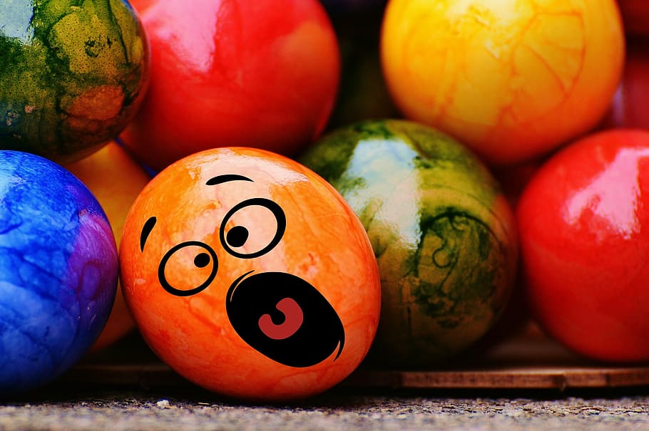 pilha, cores sortidas, decoração, ovo, páscoa, ovos de páscoa, sorridente, engraçado, colorido, feliz páscoa
