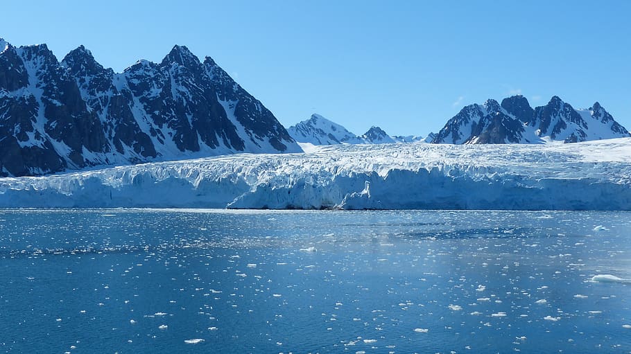 iceberg, mountains, daytime, spitsbergen, glacier, cold, ice, still, snowfall, sunny