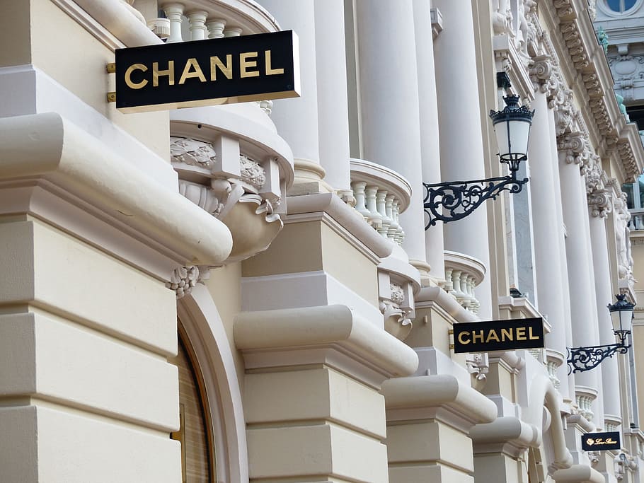 white, concrete, building, chanel signage, load line, monaco, shopping, wealth, chanel, advertising sign