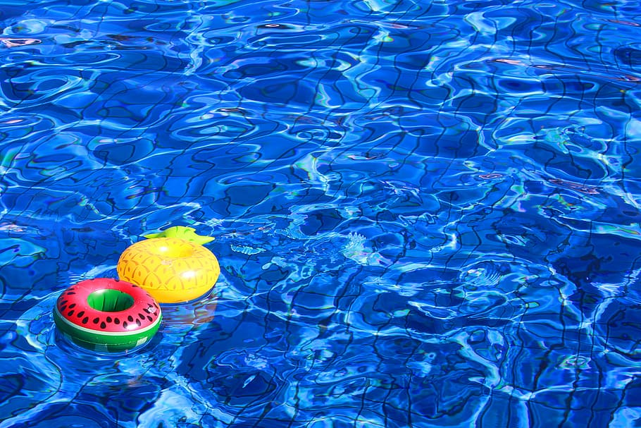 sandía, inflable de piña, azul, piscina, piña, inflable, piscina azul, agua, verano, frescura