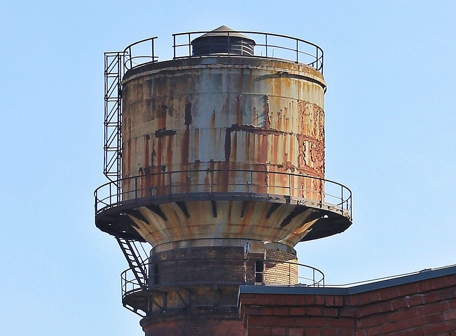 water tower, old water tower, tower, architecture, building, brick, historically, old building, rusty, memory