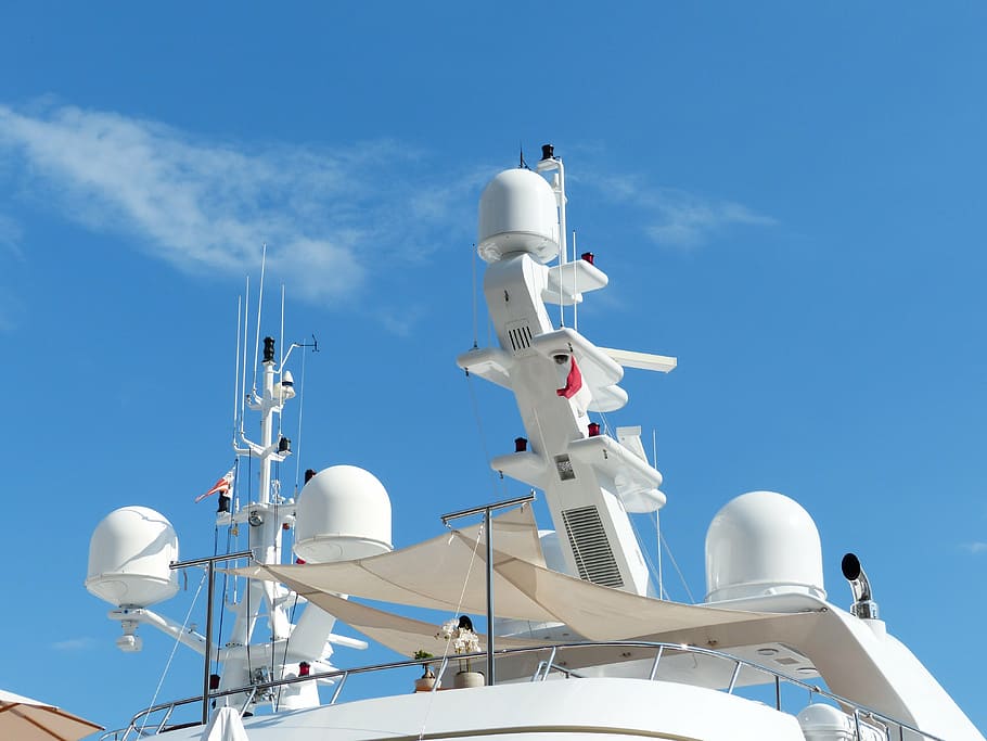 white, antenna, clear, blue, sky, radar, radar equipment, navigation, transmission, communication
