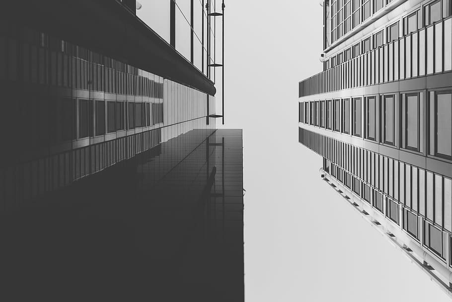fotografía en escala de grises, gris, edificios, edificio, rascacielos, arquitectura, urbano, blanco y negro, cielo, exterior del edificio