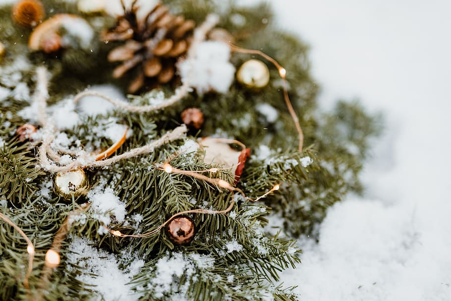 decoración, decoraciones, diciembre, nieve, invierno, guirnalda, árbol, temperatura fría, árbol de Navidad, Navidad