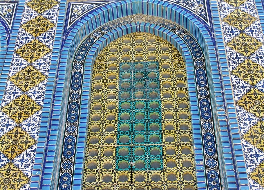 dome of the rock, shrine, temple, old, city, jerusalem, mosaic, arch, pattern, architecture