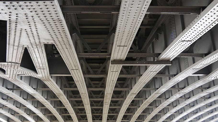 bridge, girders, steel, structure, architecture, built Structure, low angle view, connection, bridge - man made structure, full frame