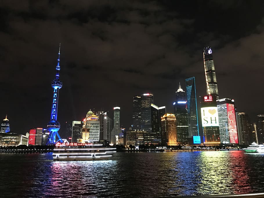 夜景, 上海, 上海タワー, 中国, 都市, 建築, 構築された構造, 建物の外観, 夜, 照らされた
