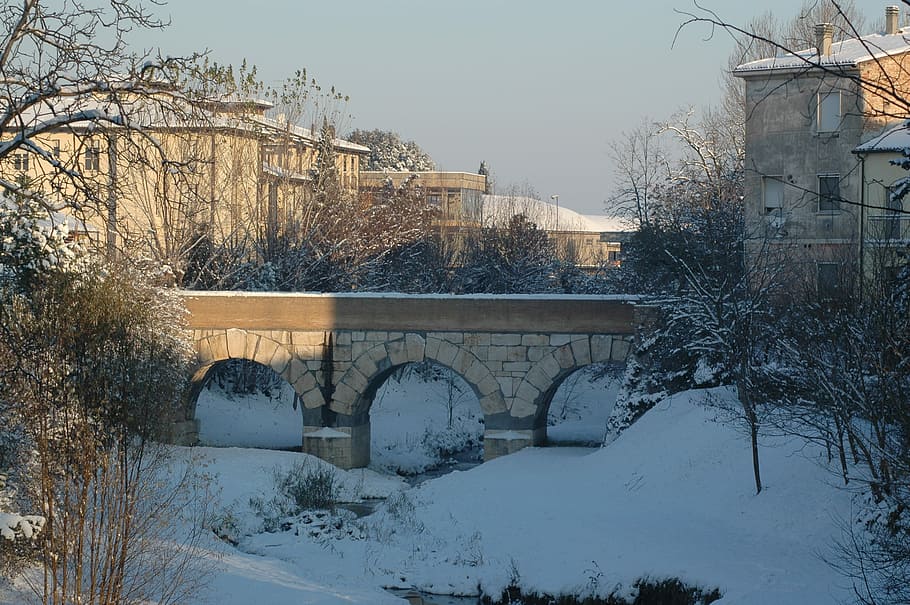 Savignano, Rubicon, Snow, savignano on the rubicon, roman bridge, history, romagna, river rubicone, italy, bridge