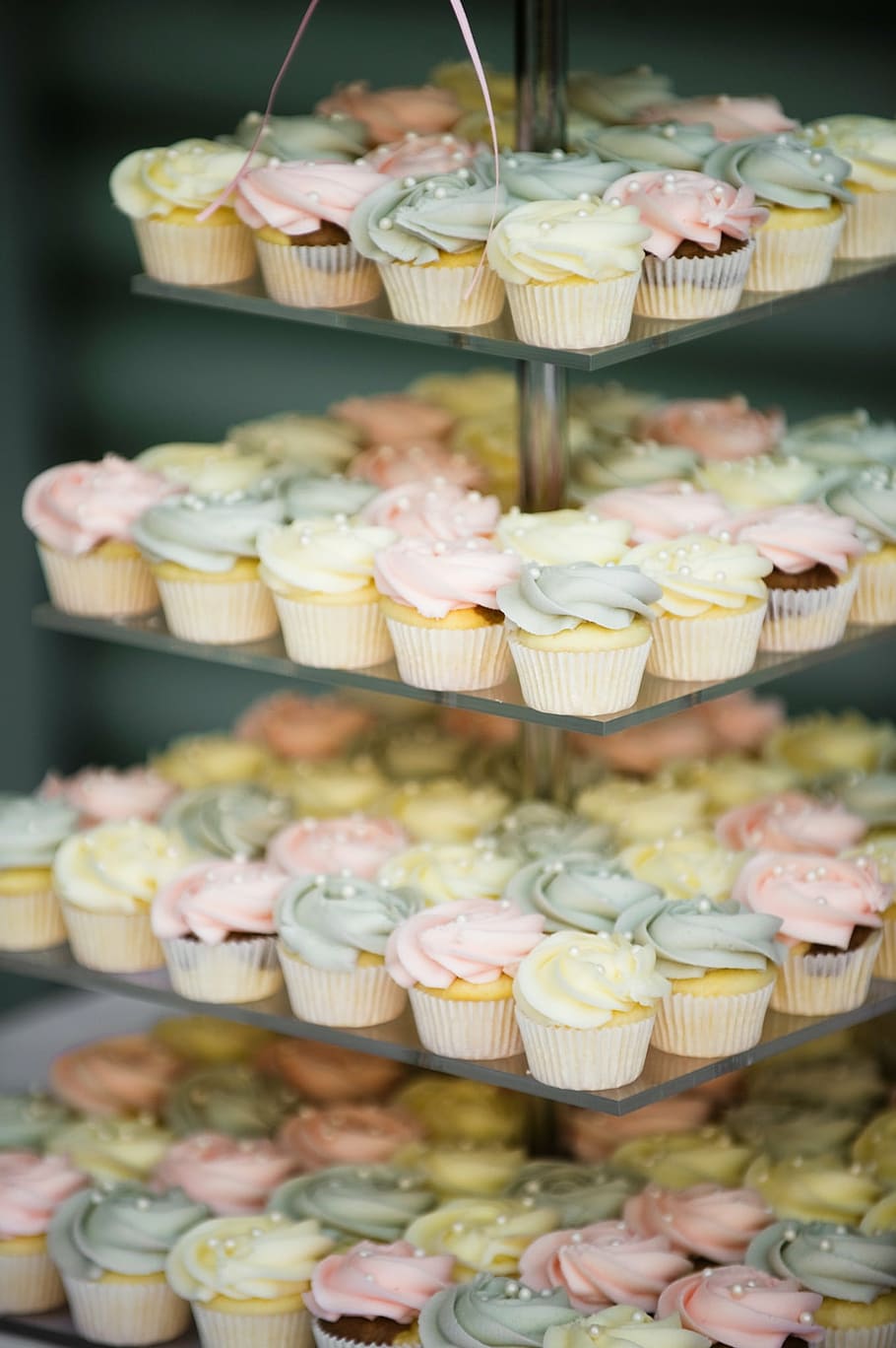 cupcakes, assorted-color icing, glass rack, cake, cupcake, party, wedding cake, birthday cake, cakes, birthday