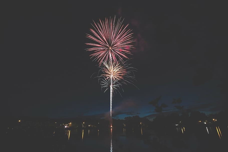fireworks at night, fireworks, city, urban, night, new, year, lights, party, celebration