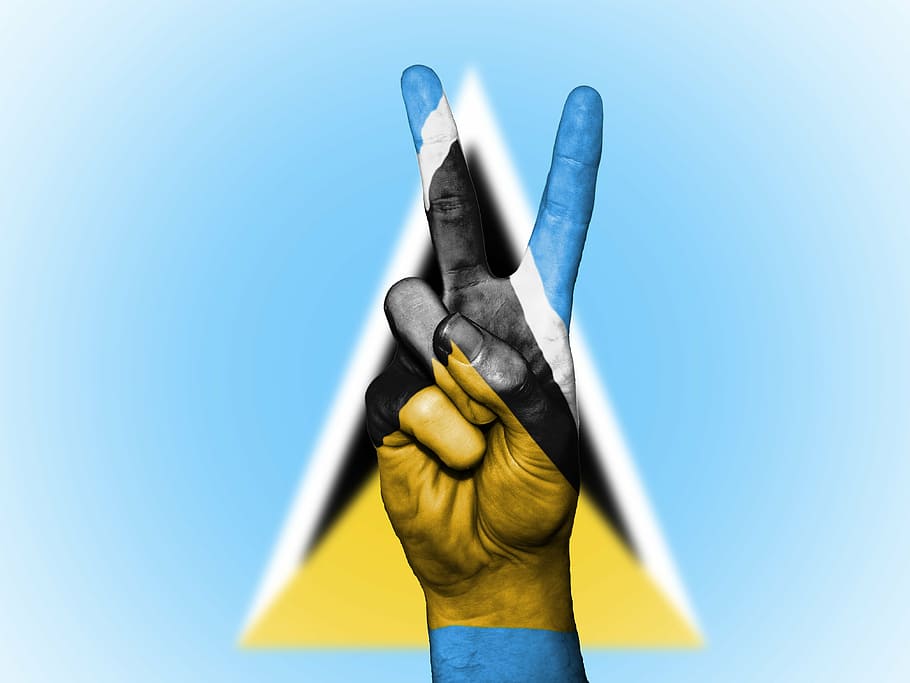 saint lucia, peace, hand, nation, background, banner, colors, country, ensign, flag