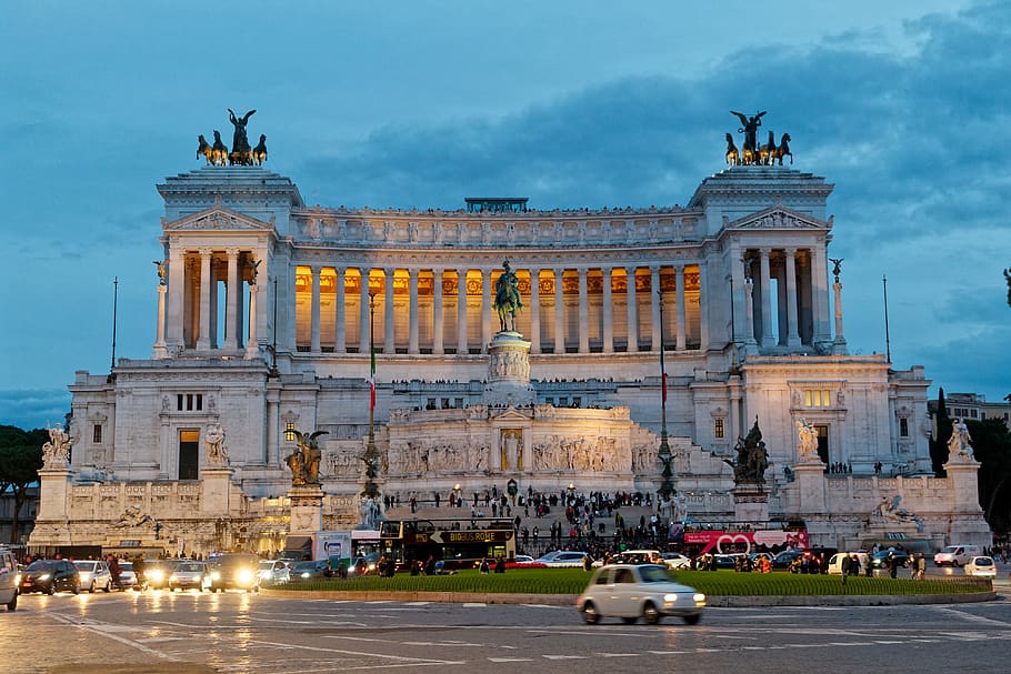 rome, piazza venezia, architecture, italy, monument, victor-emmanuel ii, tourism, travel, mode of transportation, city