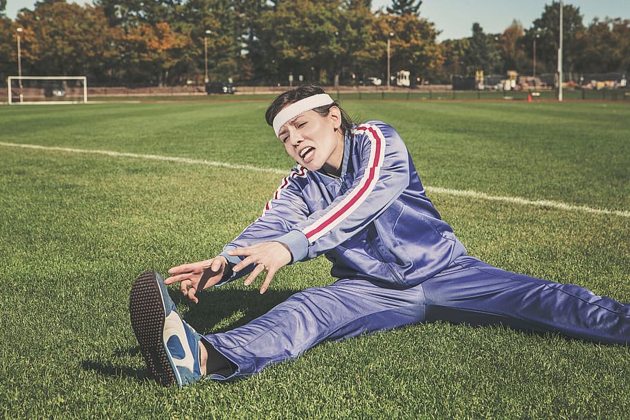 man, blue, sweatsuit, exercise, daytime, stretching, sports, woman, athlete, fitness