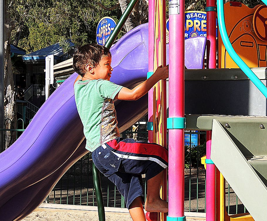criança, playground, menino, parque, colorido, verão, atividade, escalada, infância, meninos