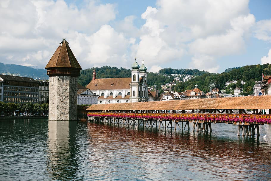 ルツェルン, スイス, 観光, 有名な, 橋, 遊歩道, 橋の散歩, スイス橋, ヨーロッパ, 風景