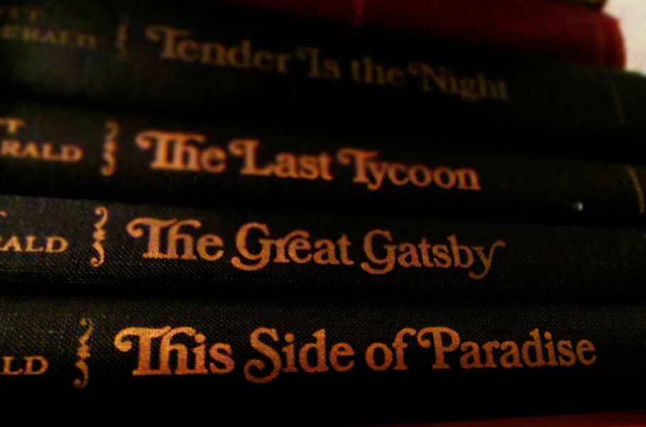four novel books, literature, classics, books, library, f, scott fitzgerald, the great gatsby, paradise, the last tycoon