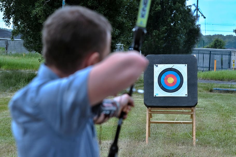 the goal, target, archery, the accuracy of the, shot, targeting, men, rear view, sports target, child
