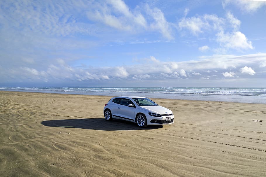 car, sandy, beach, White, sandy beach, various, cars, land Vehicle, outdoors, transportation