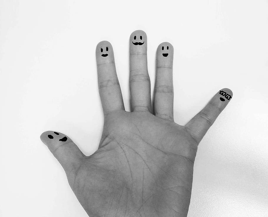 person's left hand, Hand, Finger, Palm, Five, fingers, smilies, smile, human body part, human finger