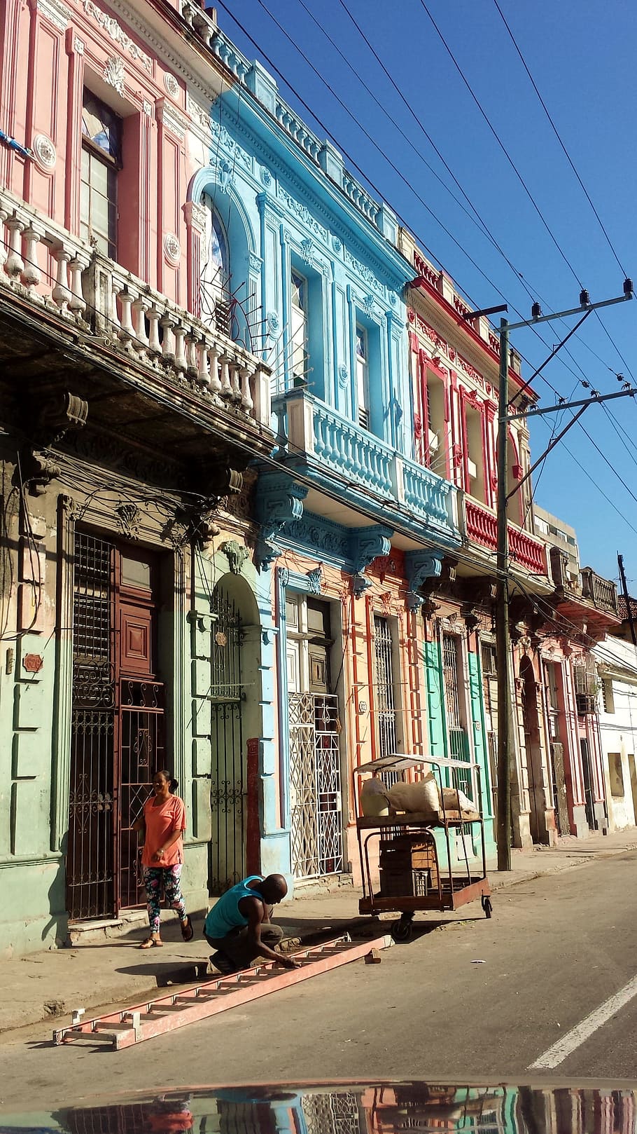 carrinho, frente, construção, Havana, Cuba, Casas, exterior do edifício, arquitetura, janela, ao ar livre