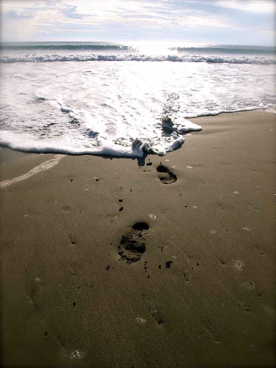 photography, footprint, sand, washed, away, sea waves, footprints, beach, philippines, tropical