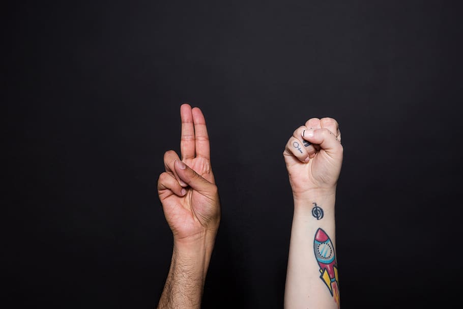 signo, lenguaje, manos, dos, nosotros, comunicación, dedos, tatuaje, mensaje, sordo