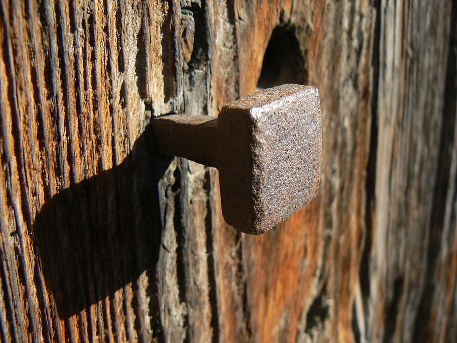 nail, iron, wood, old, texture, oxide, close-up, rusty, metal, wood - material