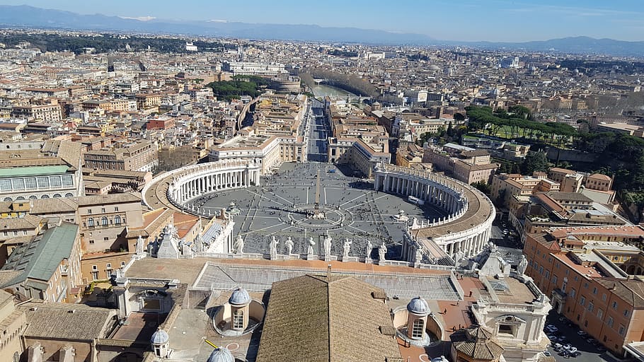 rome, st peter's square, vatican, architecture, building exterior, built structure, city, cityscape, high angle view, building