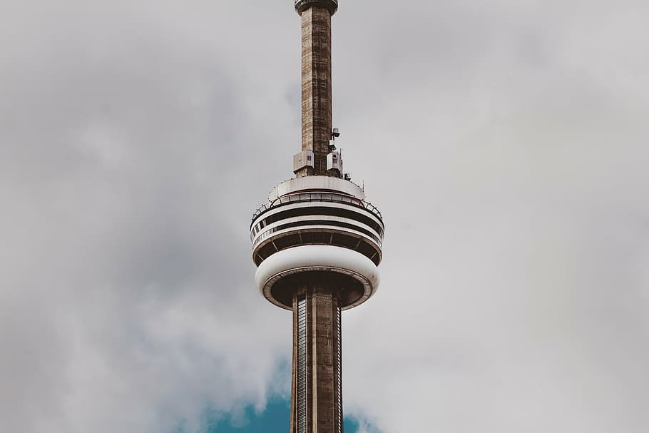 cn tower, canada, clouds, architecture, building, infrastructure, tower, skyscraper, blue, sky