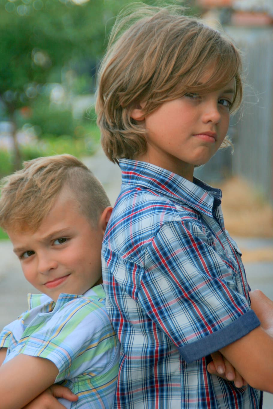 two, boy, standing, back, brothers, portrait, blond, beauty, child, childhood