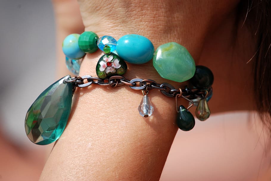 teal, green, beaded, bracelet, jewellery, decorative, jewelry, wrist, girl, woman