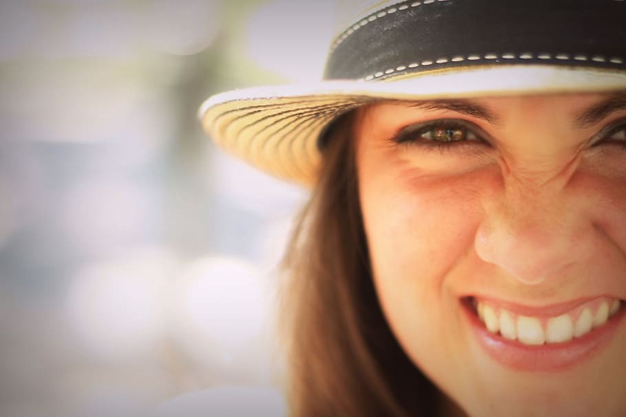 smiling, hipster, girl, hat, face, close up, young, lifestyle, fashion, portrait