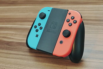blue, orange, nintendo switch, table, nintendo, console, game, video, play, controller