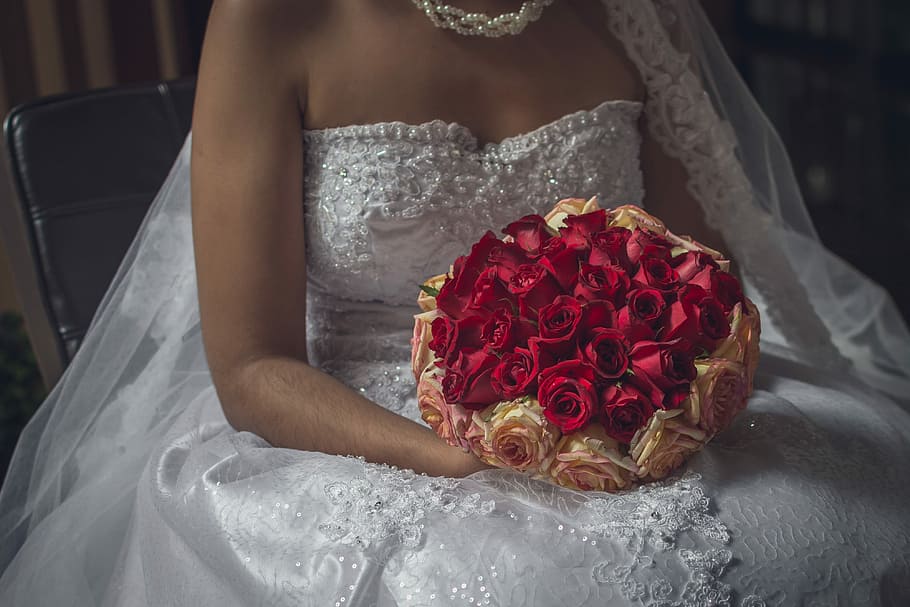 Noiva, Rosas, Casamento, Flores, Buquê, pétalas, flor, renda, amor, decoração de casamento